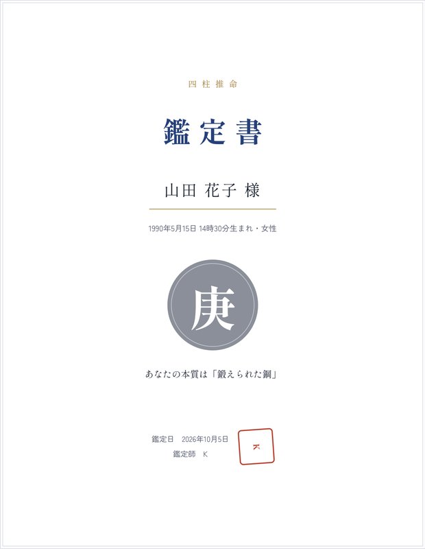鑑定書の表紙のサンプル